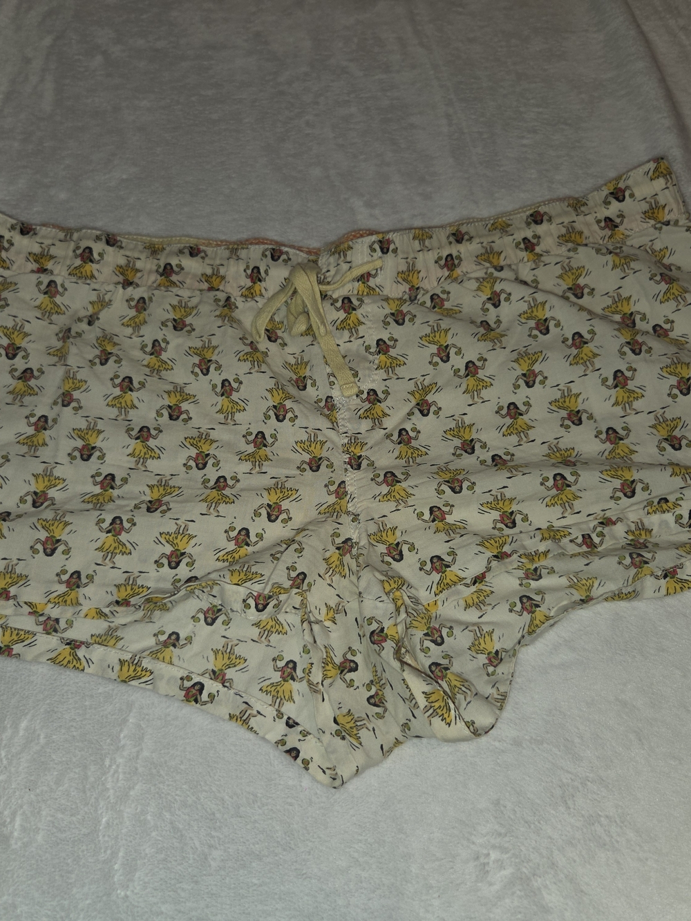 Old Navy Cream Lounge Shorts with Yellow & Orange Hula Print